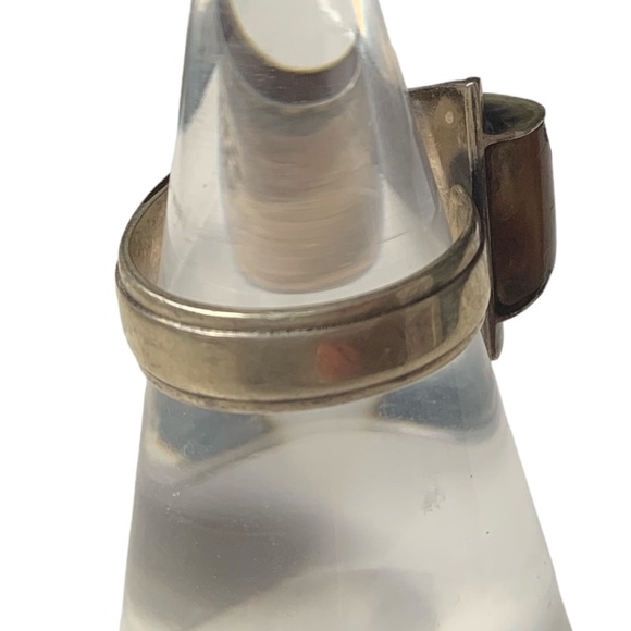 Vintage FCA Amber Inlay Taxco Mexico Sterling Silver Modernist Unique Men’s Ring - Picture 14 of 14